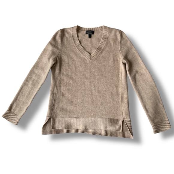 J. Crew V-Neck Wool and Cashmere Blend Sweater Leather Panels in Camel Size XS - Picture 2 of 9